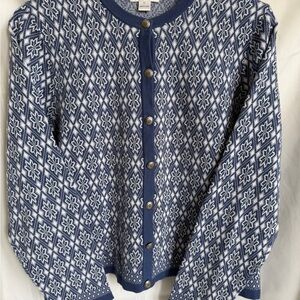Christopher & Banks Women's XL Button Up Blue White Snowflake Cardigan Sweater